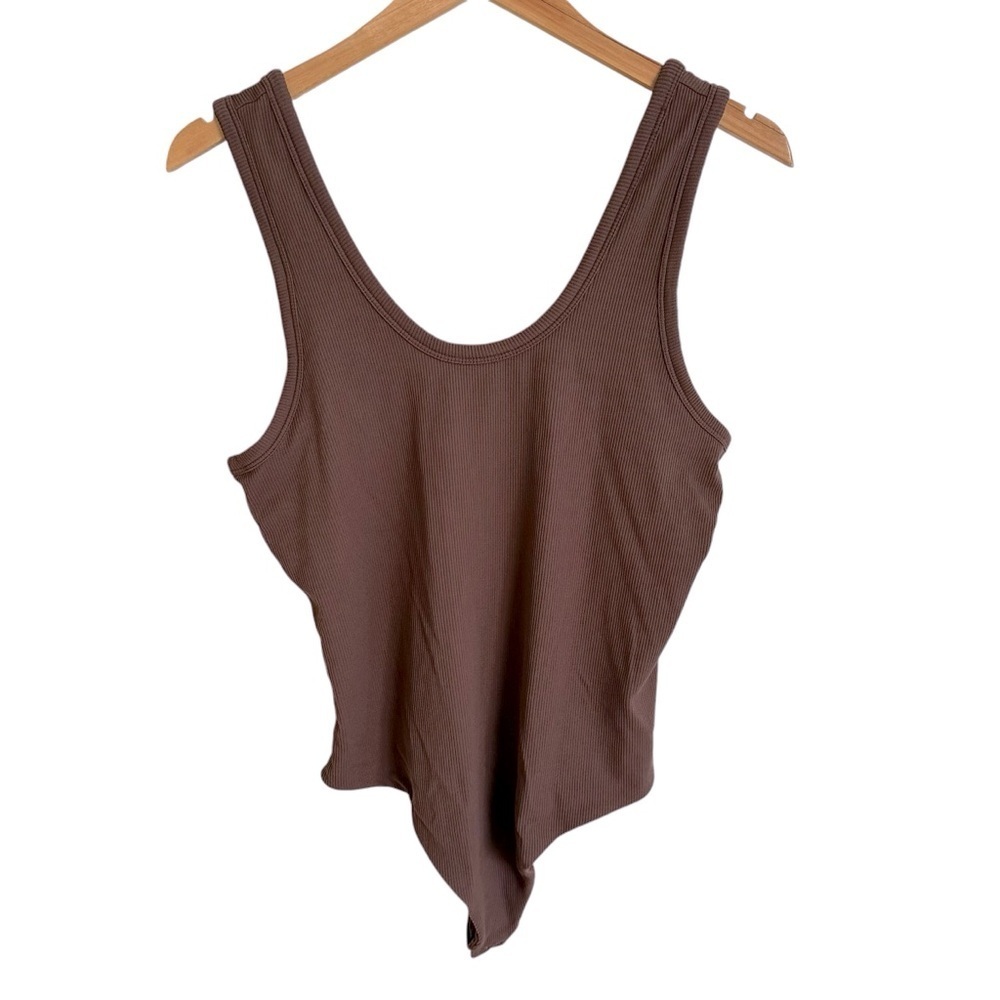 Nuuds Womens XL Ribbed Rib Knit Thong Bodysuit layering Eggplant